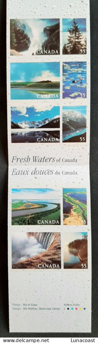 Canada 2000 MNH **  Sc  1854, 2.75$ Booklet Of 5 X 55c, Fresh Waters - Unused Stamps