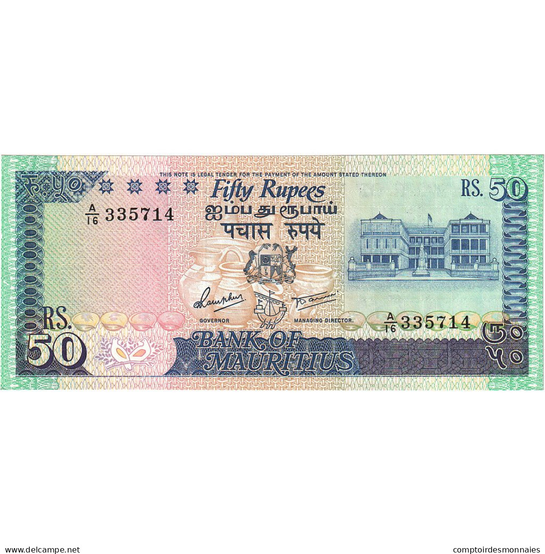 Maurice, 50 Rupees, Undated (1986), KM:37a, NEUF - Maurice