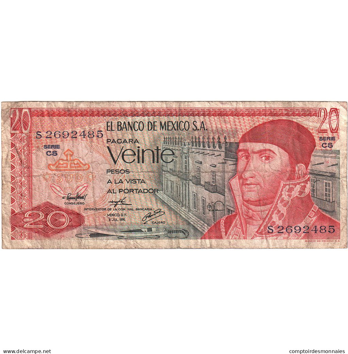Mexique, 20 Pesos, 1976-07-08, KM:64c, B - Mexique