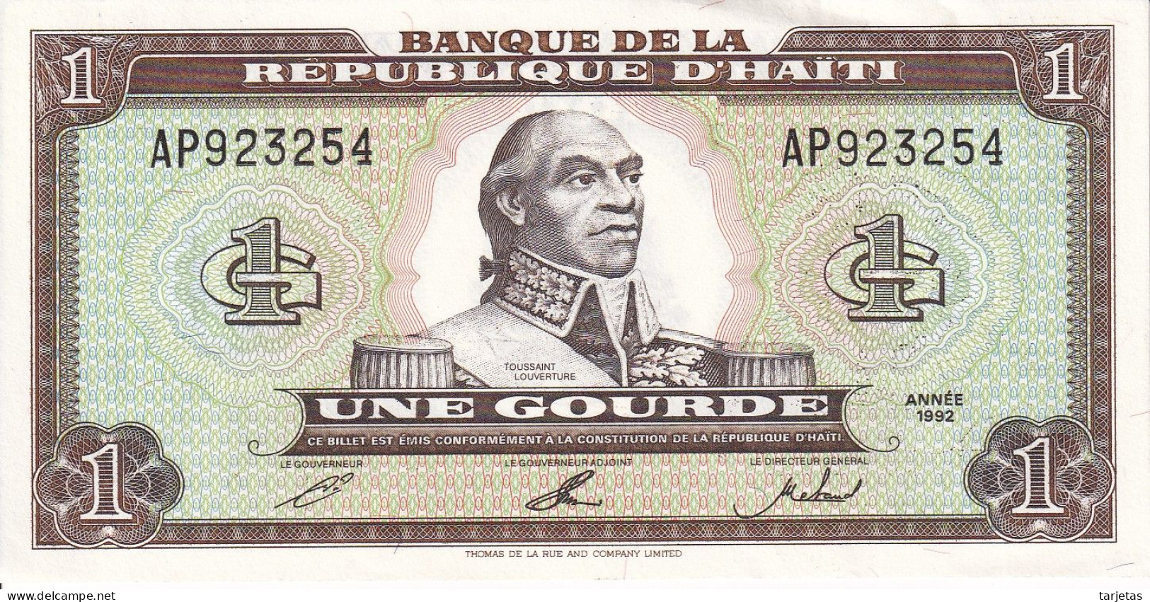 BILLETE DE HAITI DE 1 GOURDE DEL AÑO 1992 SIN CIRCULAR (UNC) (BANK NOTE) - Haiti