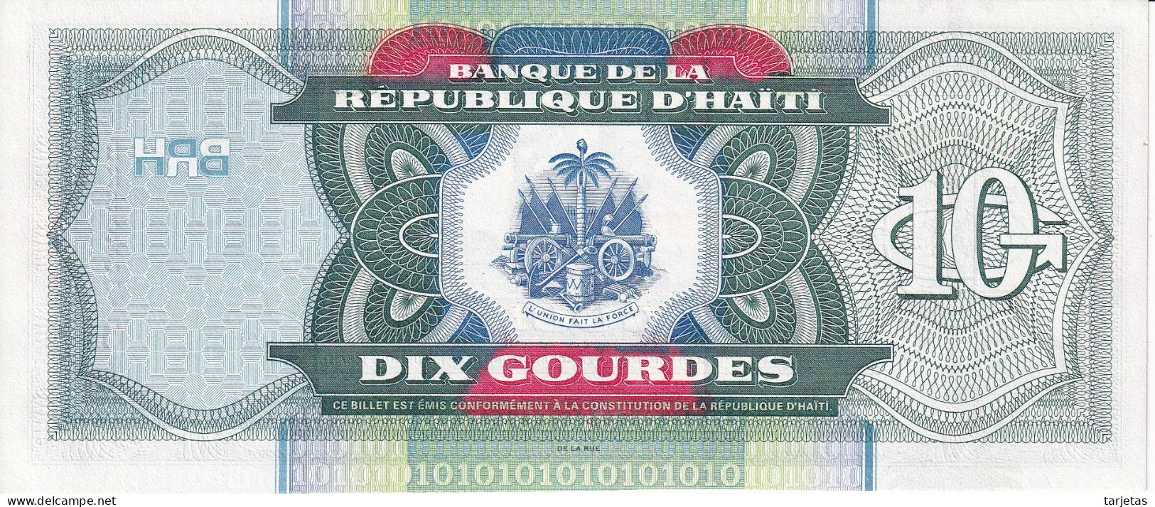 BILLETE DE HAITI DE 10 GOURDES DEL AÑO 2000 SIN CIRCULAR (UNC) (BANK NOTE) - Haïti