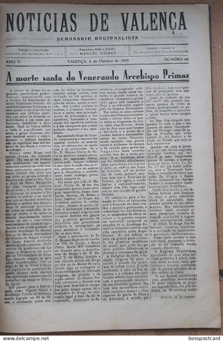 Valença Do Minho - Volume Encadernado Com 9 Jornais Do Notícias De Valença De 1932. Imprensa. Viana Do Castelo Portugal - General Issues