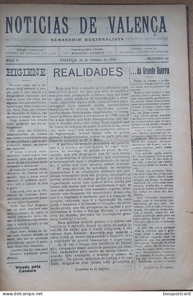 Valença Do Minho - Volume Encadernado Com 9 Jornais Do Notícias De Valença De 1932. Imprensa. Viana Do Castelo Portugal - Testi Generali