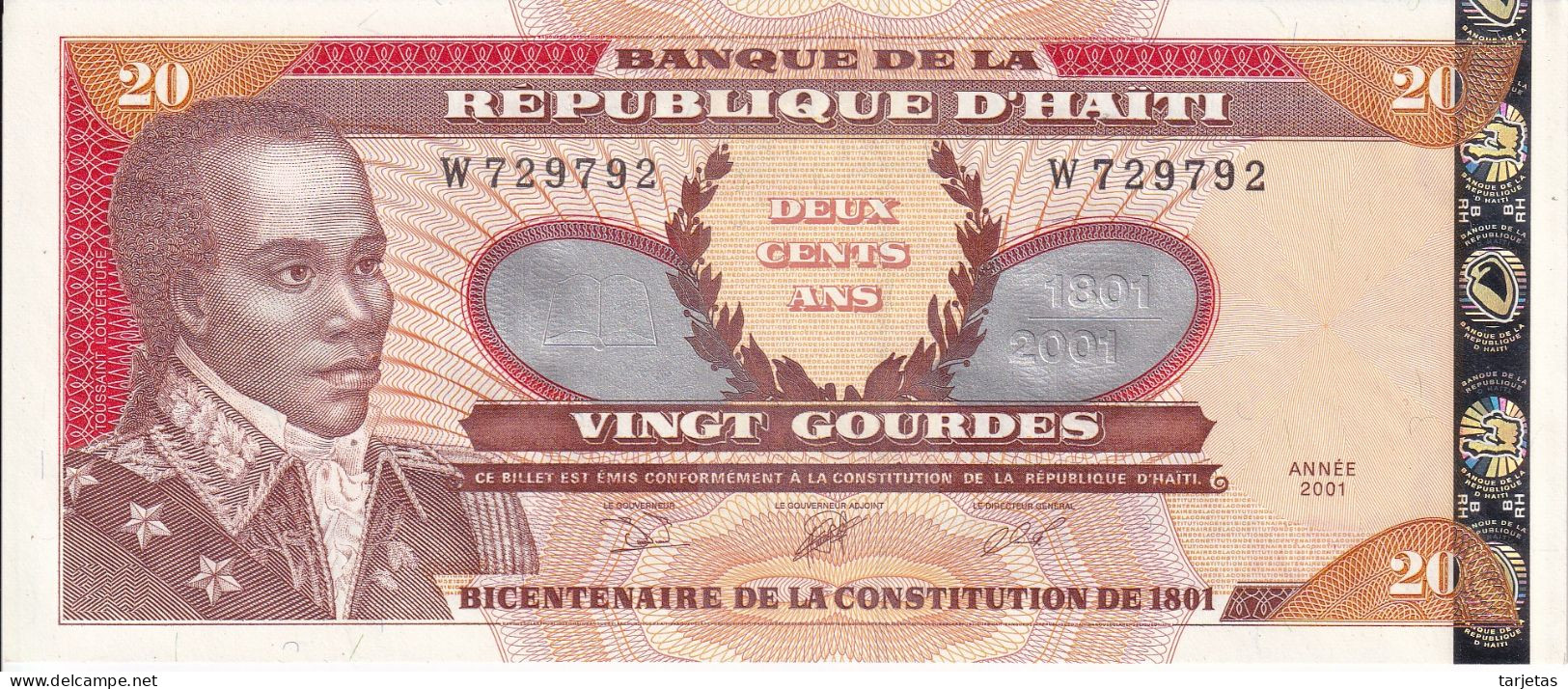 BILLETE DE HAITI DE 20 GOURDES DEL AÑO 2001 SIN CIRCULAR (UNC) (BANK NOTE) - Haïti