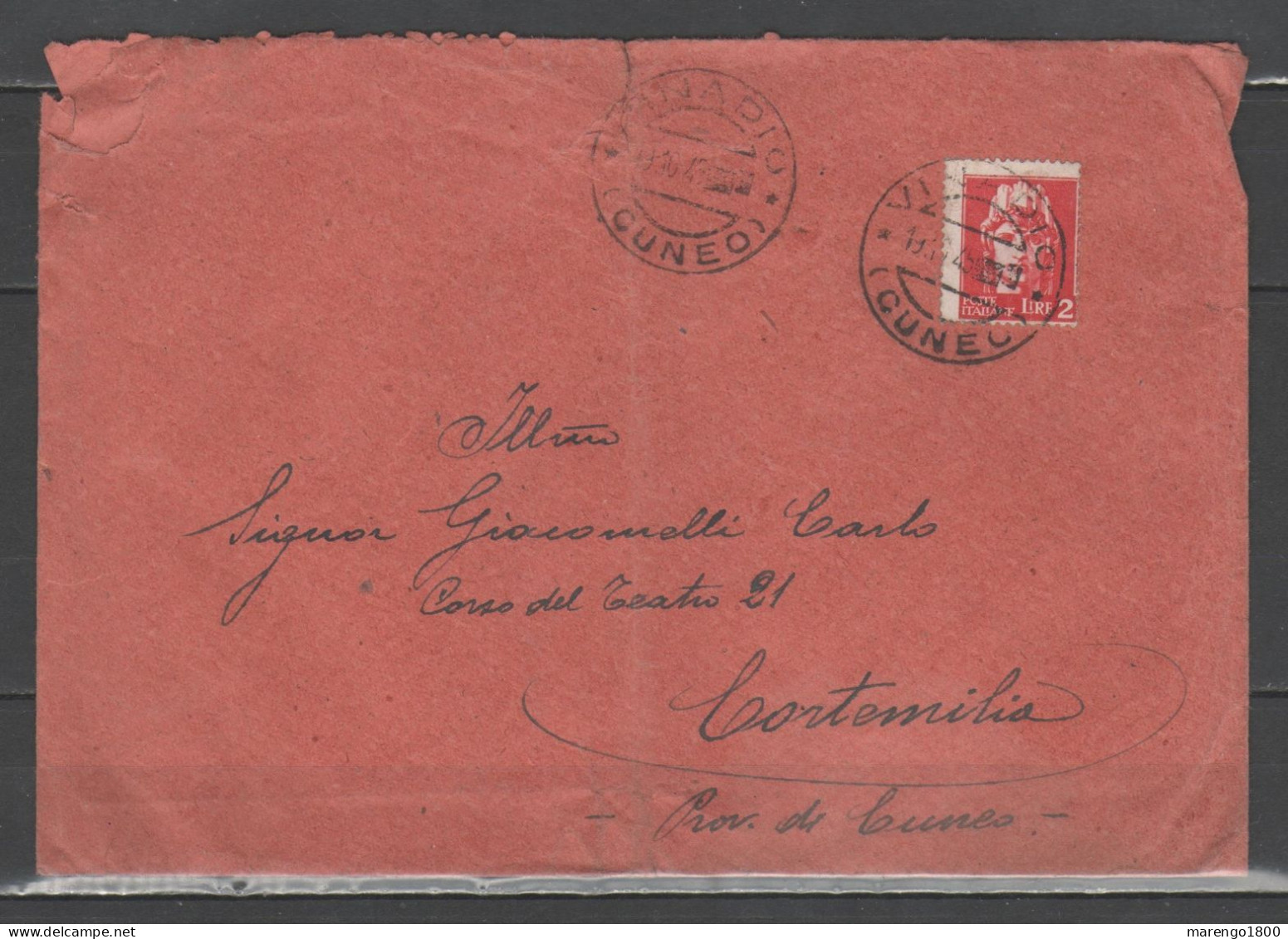 ITALIA 1945 - Lettera Con Imperiale Luogotenenza 2 L. (Roma?) Varietà Dentellatura Fortemente Spostata - Marcophilie