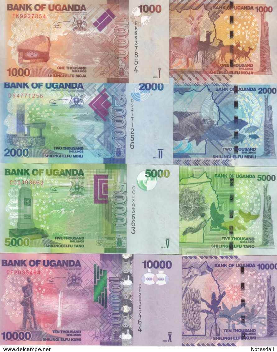 UGANDA 1000 2000 5000 10000 SHILINGS 2019 2021 P 49 50 51 52 UNC SET - Burundi