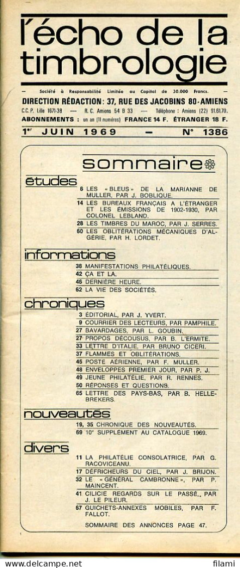 L'écho De La Timbrologie,recettes Auxiliaires Paris,Marianne Muller,bureaux Fr Etranger,Maroc,général Cambronne,Algerie - Französisch (ab 1941)