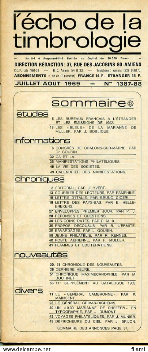 L'écho De La Timbrologie,recettes Auxiliaires Paris,Marianne Muller,bureaux Fr Etranger,Maroc,général Cambronne,Algerie - Frans (vanaf 1941)