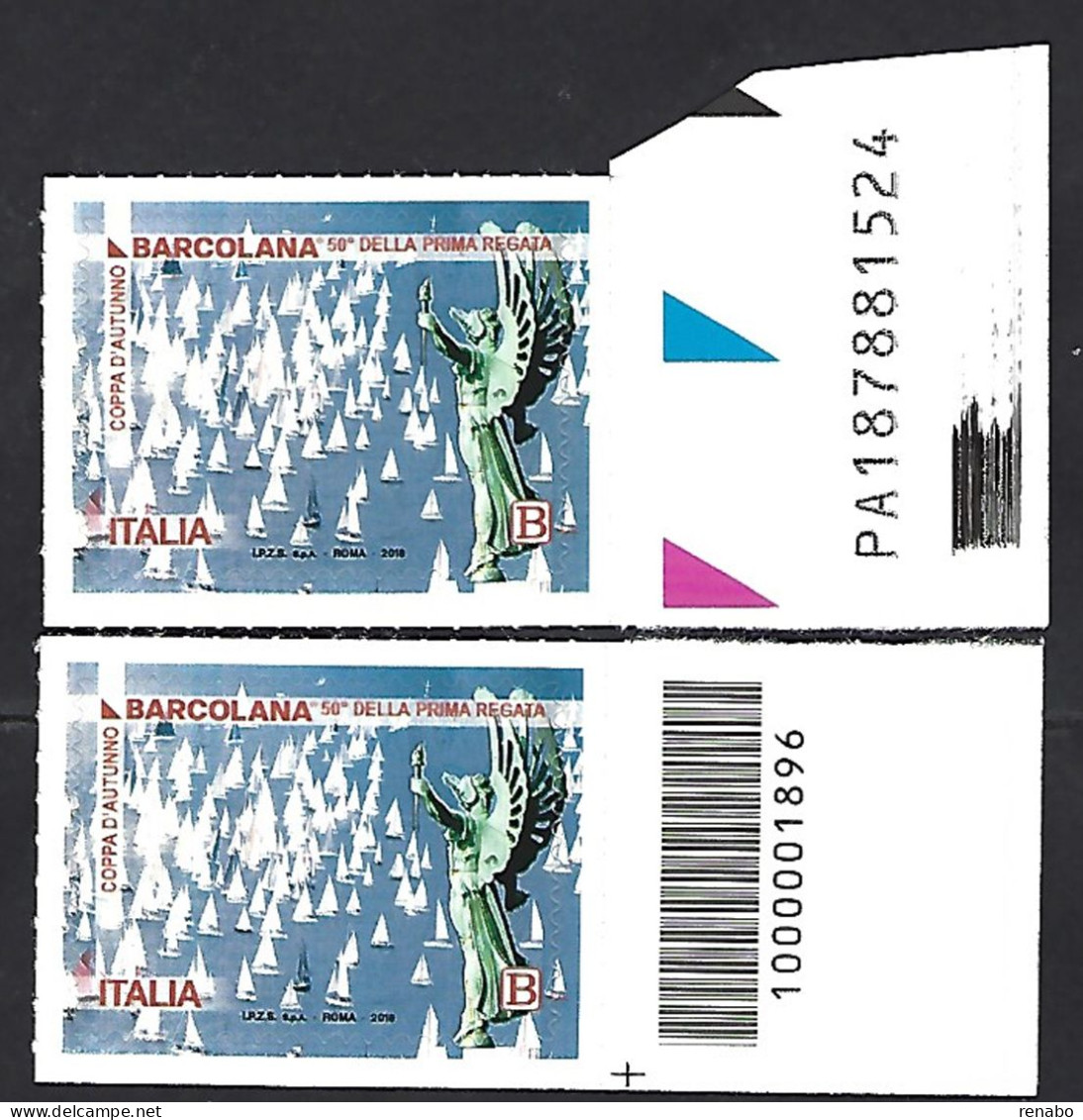 Italia 2018; Barcolana, A Trieste, Nel Cinquantenario Della Prima Regata; Francobollo A Barre + Alfanumerico. - Barcodes