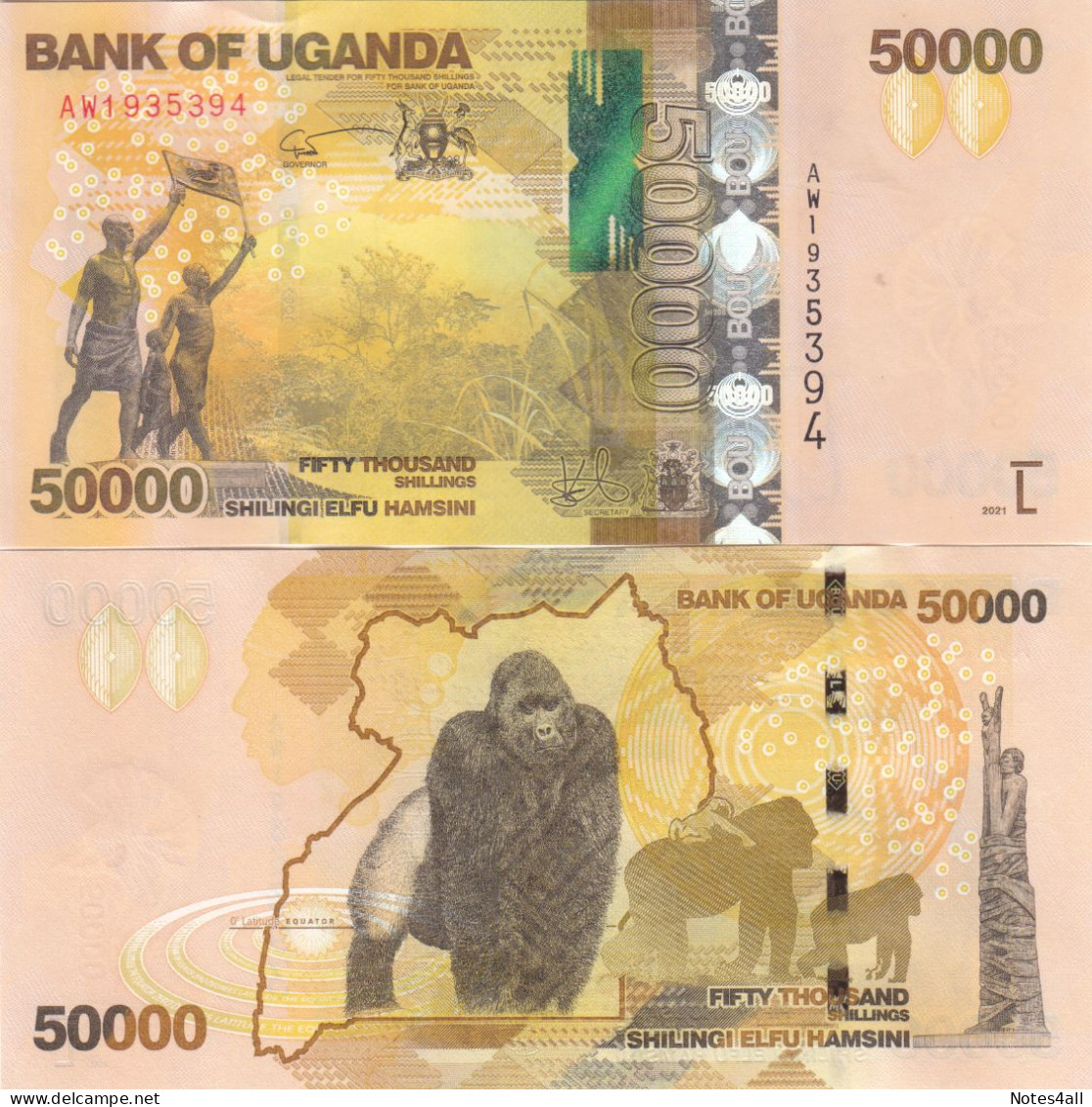 UGANDA 1000 2000 5000 10000 20000 50000 SHILINGS 2019 2021 P 50 51 52 53 54 UNC SET - Burundi