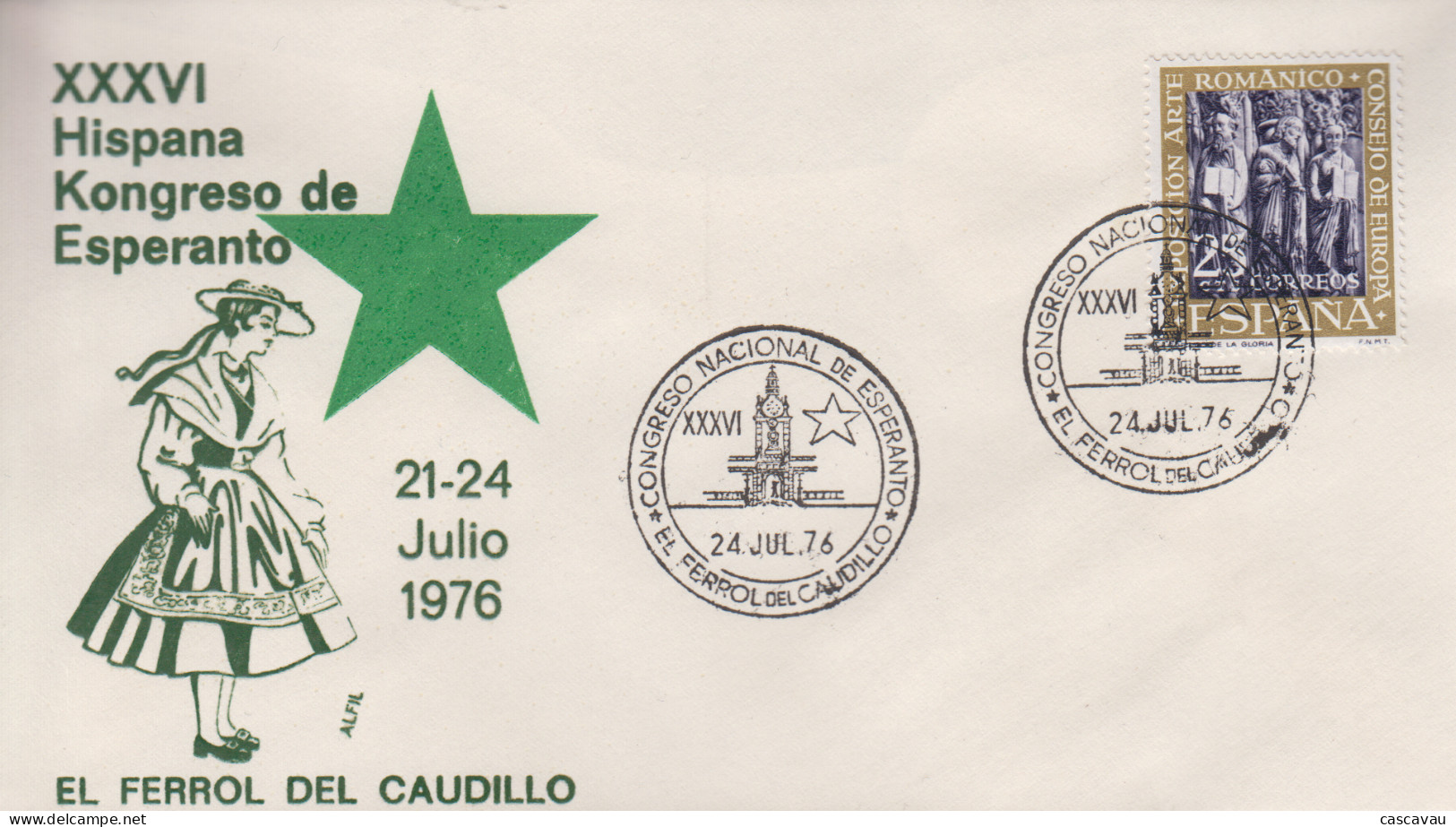 Enveloppe   ESPAGNE   36éme  CONGRES    D' ESPERANTO     EL  FERROL  DEL   CAUDILLO    1976 - Esperánto