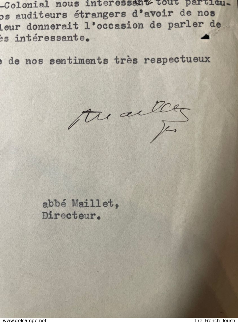 Fernand Maillet [Abbé] - 1937 - Correspondance [Tapuscrit Signé] - Personnages Historiques