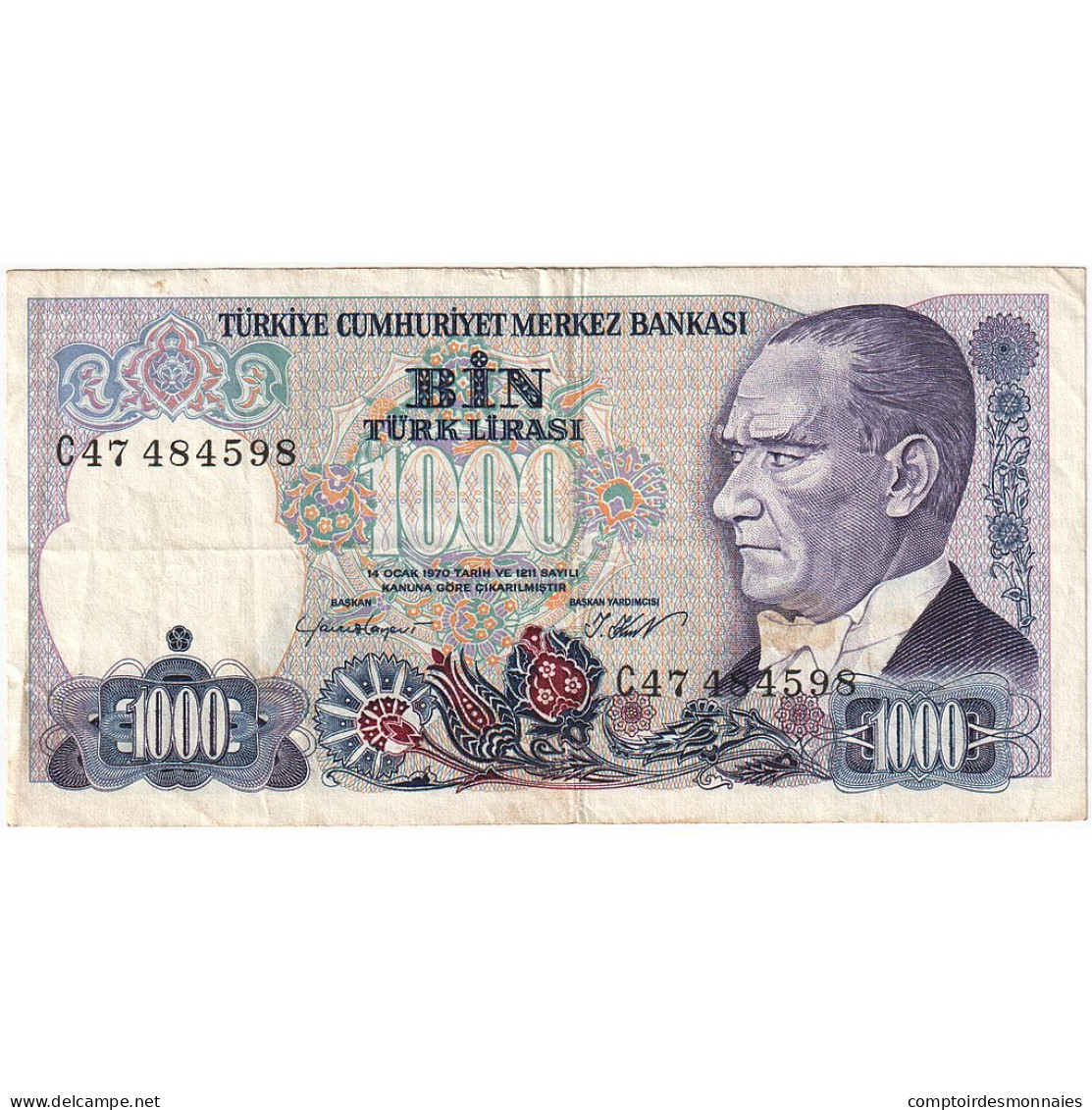 Turquie, 1000 Lira, L.1970, KM:196, TTB - Turkey