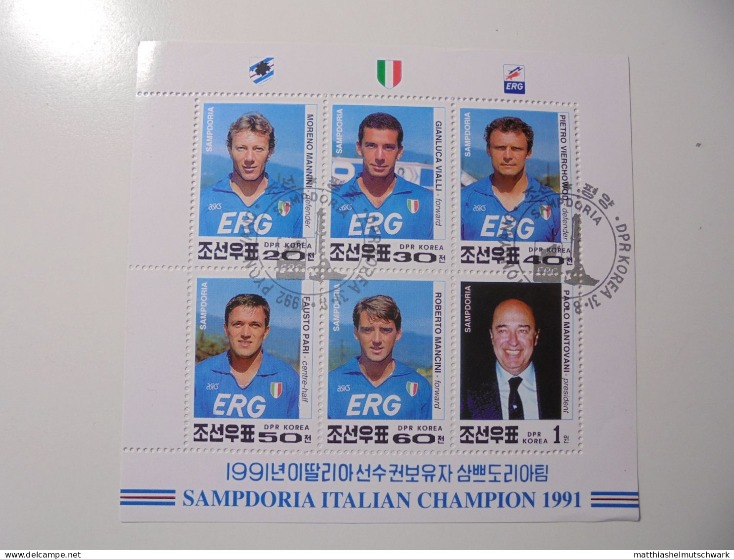 Korea/1992 Sampdoria, Italian Football Champions 1991 31. August Wz: Keine Zähnung: 12 /Minisheet/2xGeste - Clubs Mythiques
