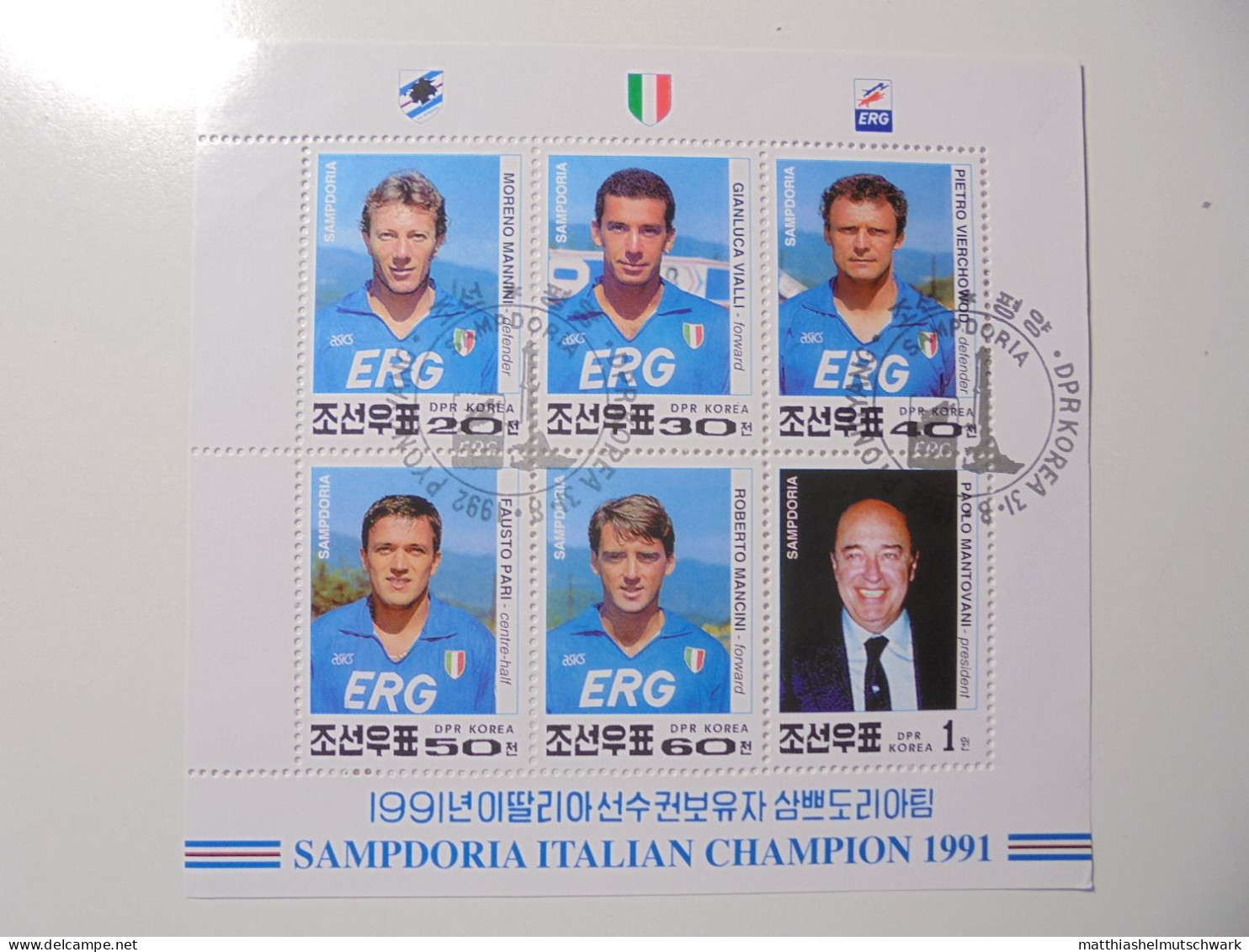 Korea/1992 Sampdoria, Italian Football Champions 1991 31. August Wz: Keine Zähnung: 12 /Minisheet/2xGeste - Clubs Mythiques