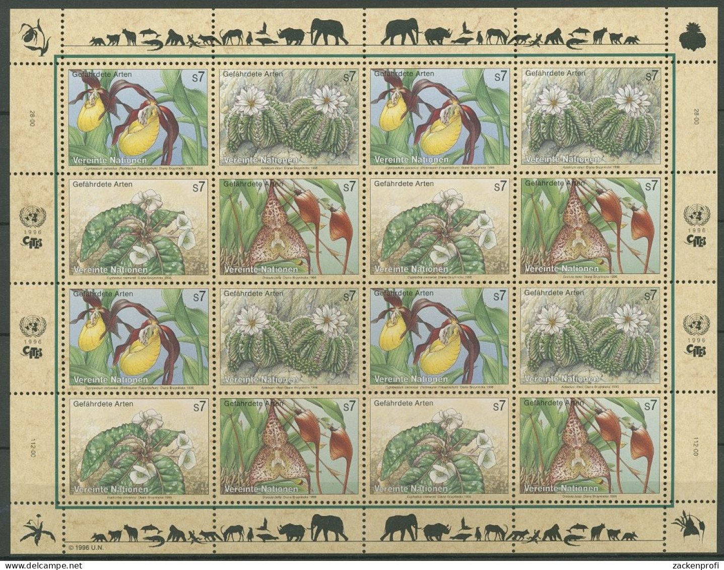 UNO Wien 1996 Gefährdete Arten: Flora 205/08 ZD-Bogen Postfrisch (C14188) - Blocks & Kleinbögen