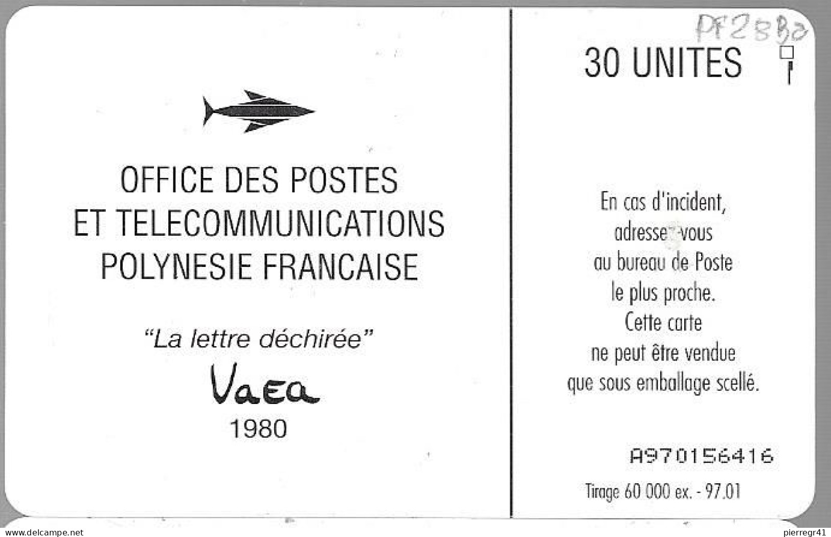 CARTE -PUCE-POLYNESIE-PF28Ba-GEMB-30U-01/97-LETTRE DECHIREE III-BRILLANTE-TBE- - Frans-Polynesië