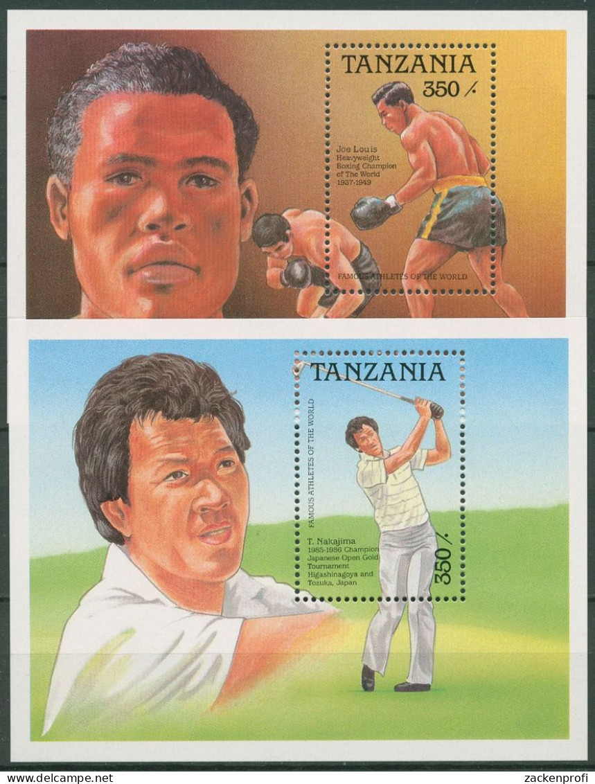 Tansania 1989 Sportler Boxen Golf Block 90/91 Postfrisch (C40675) - Tansania (1964-...)