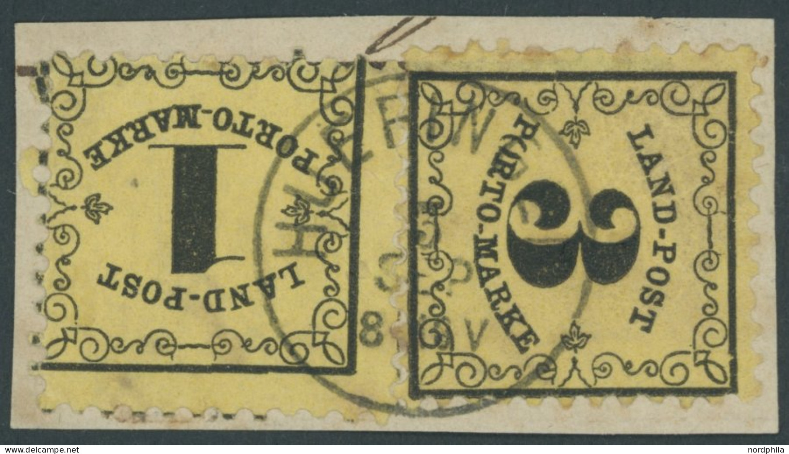 BADEN LP 1,2xI BrfStk, 1862, 1 Und 3 Kr. Schwarz Auf Gelb, 3 Kr. Mit Plattenfehler Erstes O In Porto Offen, K1 HUEPINGEN - Usati