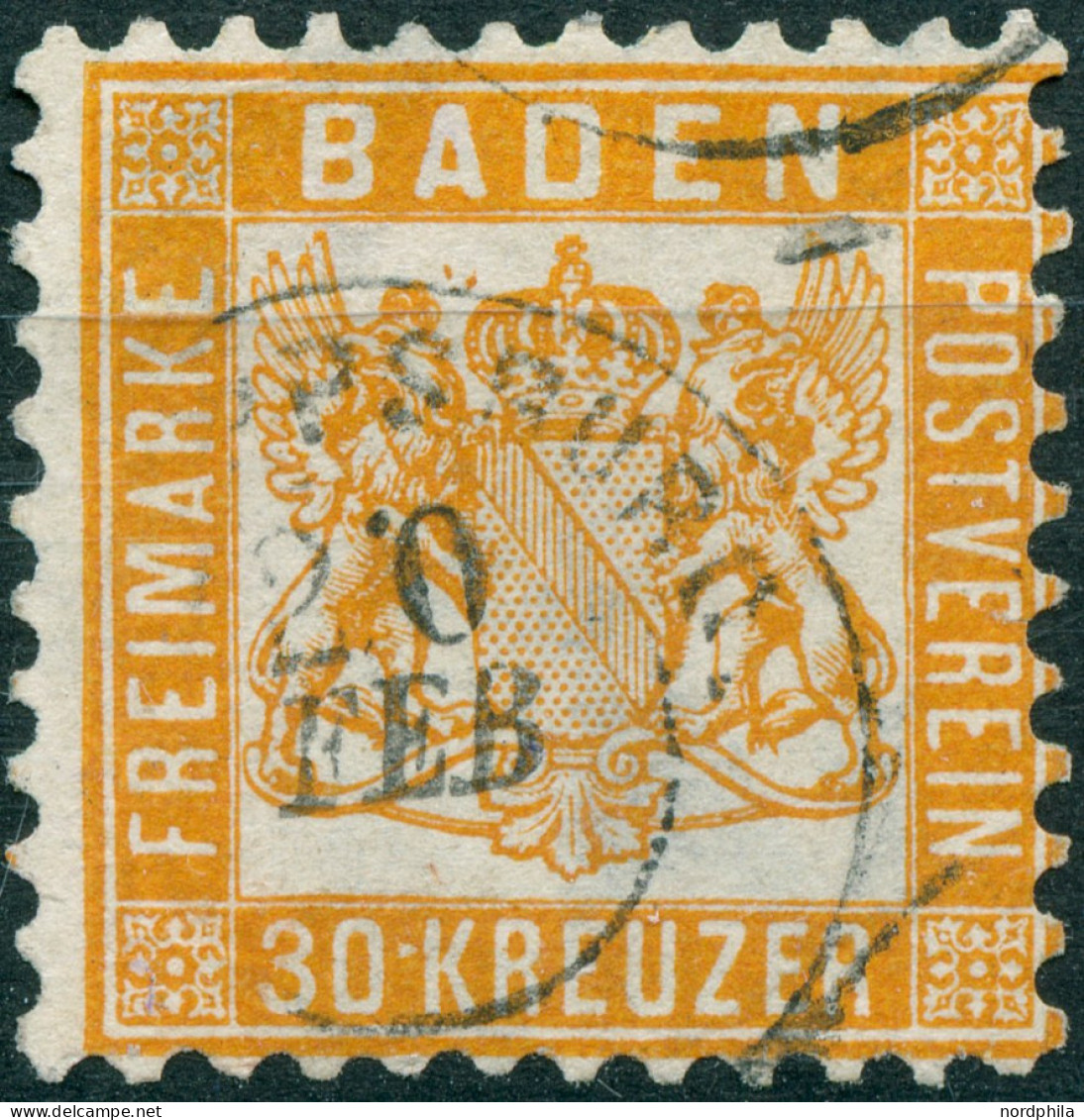 BADEN O, 1860/6, 18 Verschiedene Gestempelte Werte, U.a. Die Spitzenwerte 18 Kr. Und 30 Kr., Unterschiedliche Erhaltung, - Usati