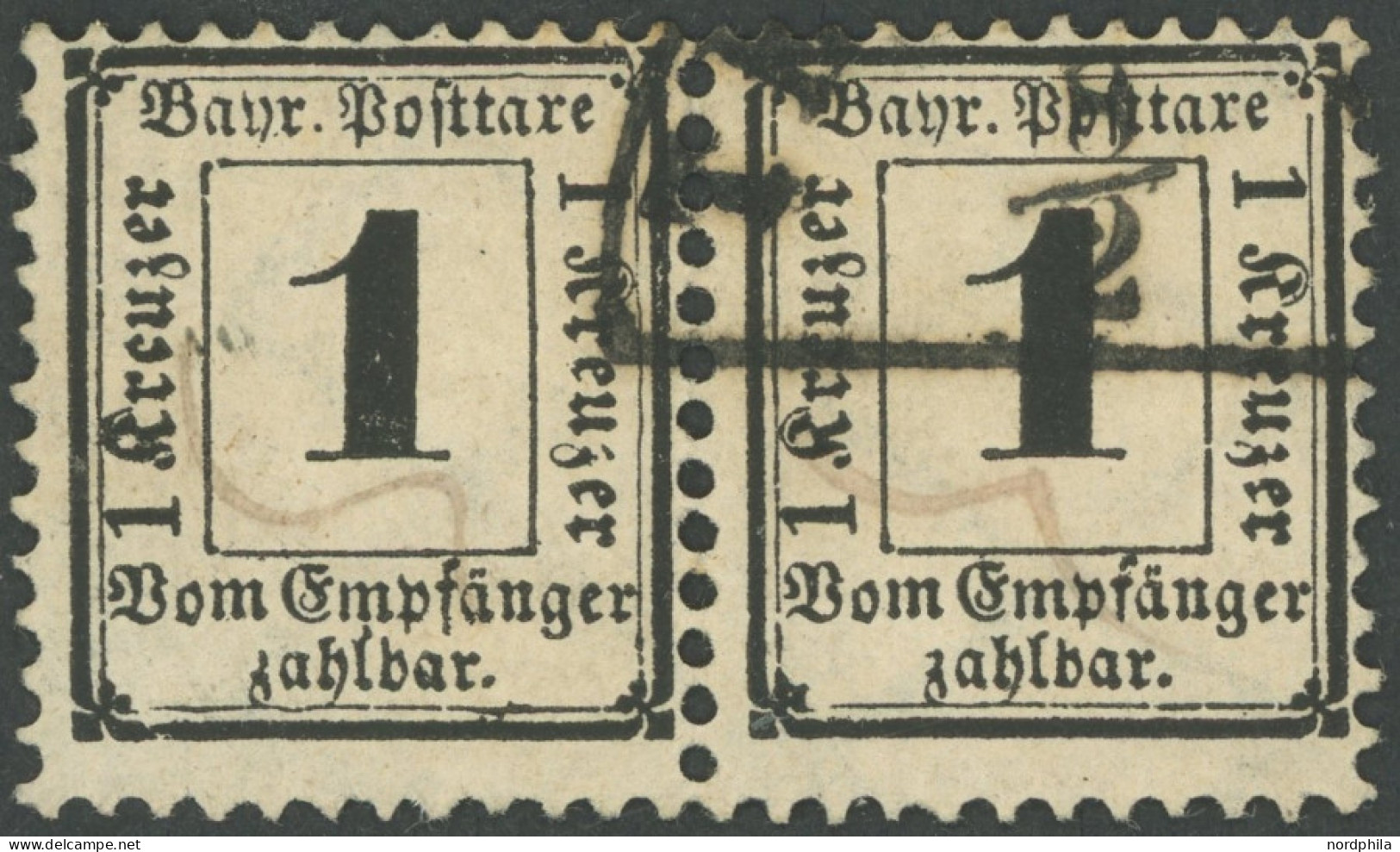 BAYERN P 2X Paar O, 1870, 1 Kr. Schwarz, Wz. Enge Rauten, Im Waagerechten Paar, Segmentstempel Und Schwacher Federzug, P - Usados