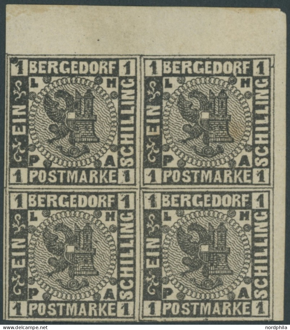 BERGEDORF 2 VB , , 1861, 1 S. Schwarz Im Viererblock Aus Der Rechten Oberen Bogenecke, 2 Werte Postfrisch, Ein Paar Bräu - Bergedorf