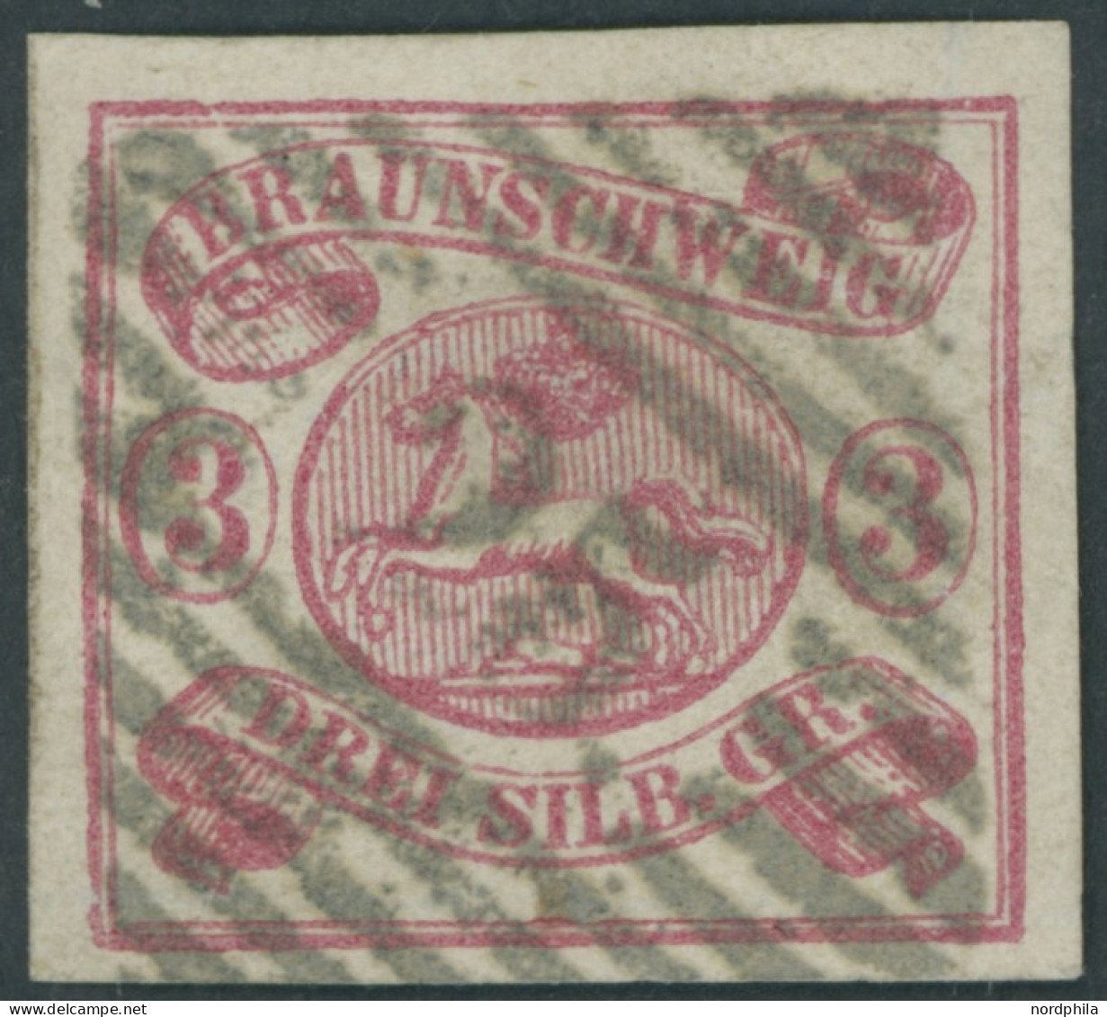 BRAUNSCHWEIG 12Aa O, 1862, 3 Sgr. Rosa, Zentrischer Nummernstempel 25 (JERXHEIM), Kabinett, Gepr. Brettl - Brunswick