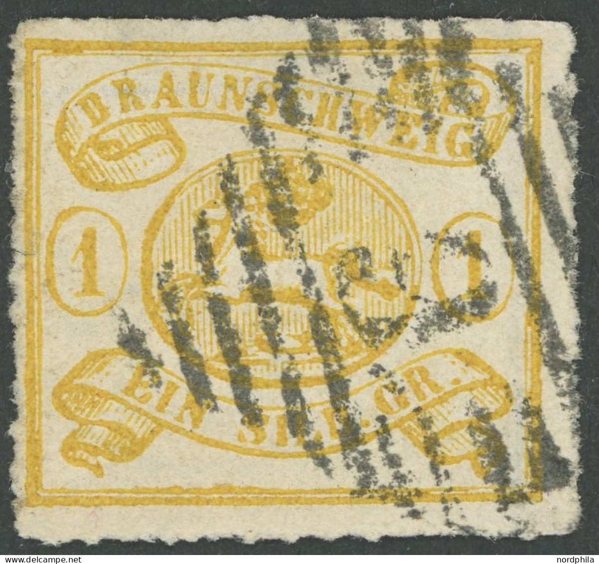 BRAUNSCHWEIG 14B O, 1864, 1 Sgr. Gelbocker, Durchstochen 12, Feinst (kleine Mängel), Gepr. Pfenninger Und Kurzbefund Lan - Braunschweig