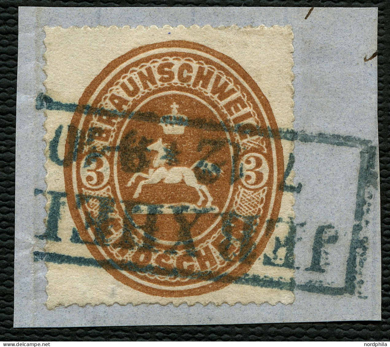 BRAUNSCHWEIG 20 BrfStk, 1865, 3 Gr. Orangebraun, Mit Blauschwarzem R2 JERXHEIM, Prachtbriefstück, Kurzbefund Lange - Braunschweig