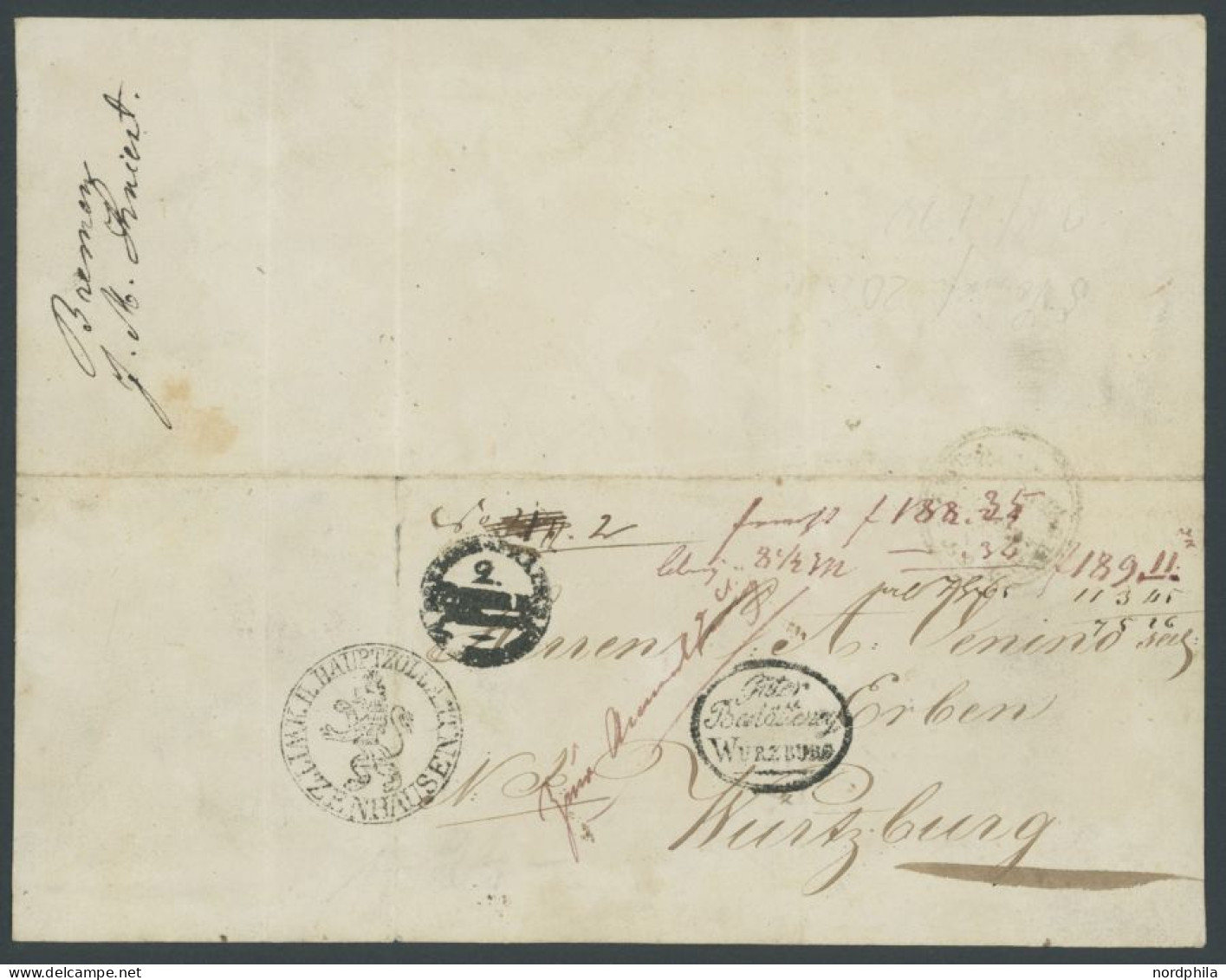 BREMEN 1837, Fuhrmannsbrief Von BREMEN Nach Würzburg, Pracht - [Voorlopers