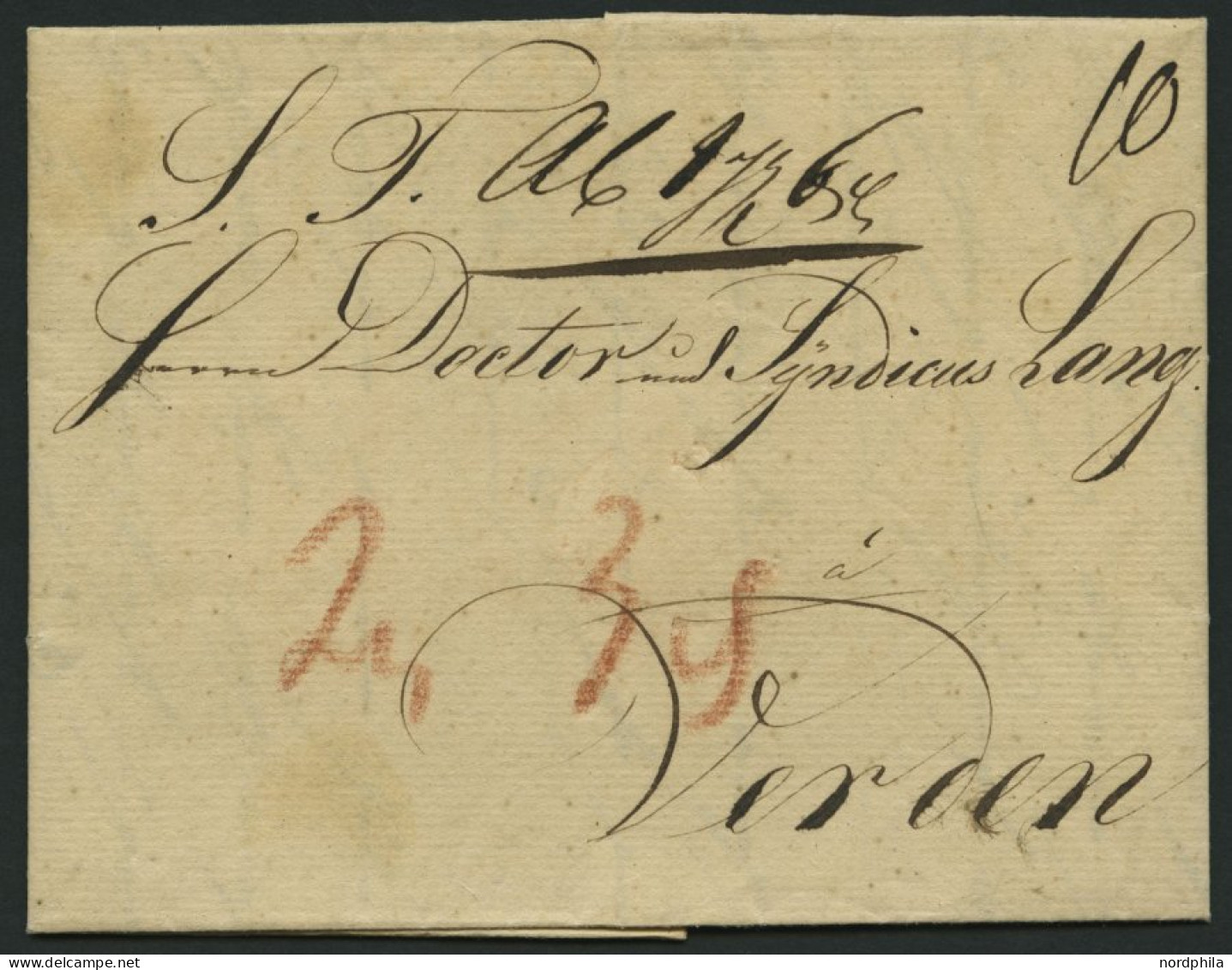 HAMBURG VORPHILA 1825, Brief Von Hamburg Nach Verden, Rückseitiger Datumsstempel, Pracht - [Voorlopers