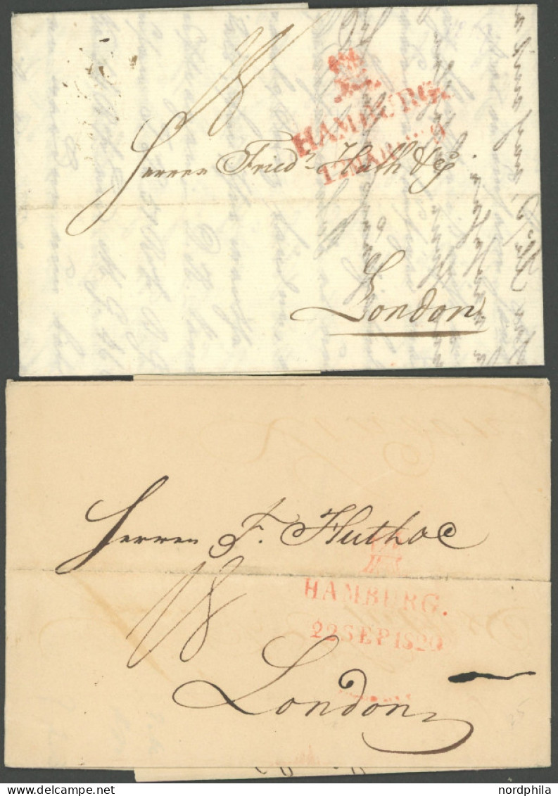 HAMBURG VORPHILA HAMBURG, Roter Wappenstempel In Beiden Typen Je Auf Brief Nach London (1819/20), 2 Prachtbelege - Prephilately