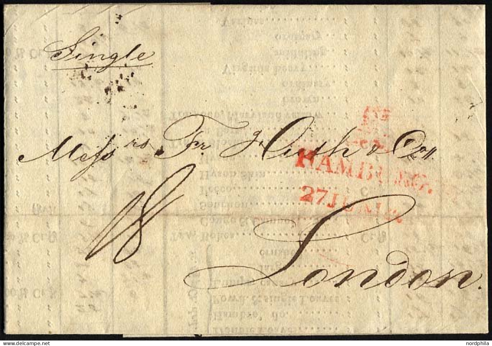 HAMBURG VORPHILA 1817, HAMBURG 27. JUN.. Roter L2 Mit Turm Auf Brief Nach London, Pracht - Prephilately