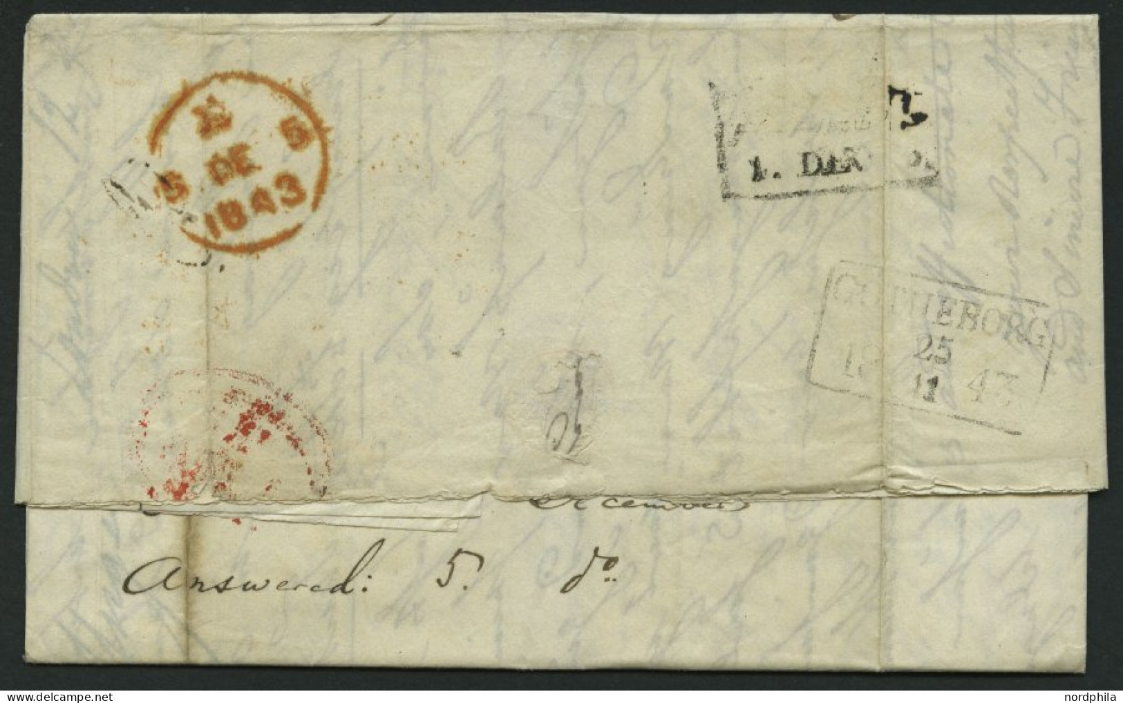 HAMBURG - GRENZÜBERGANGSSTEMPEL 1843, T 1 DEC, In Rot Auf Brief Von Götheborg (rückseitig R3) Nach London, Handschriftli - Prephilately