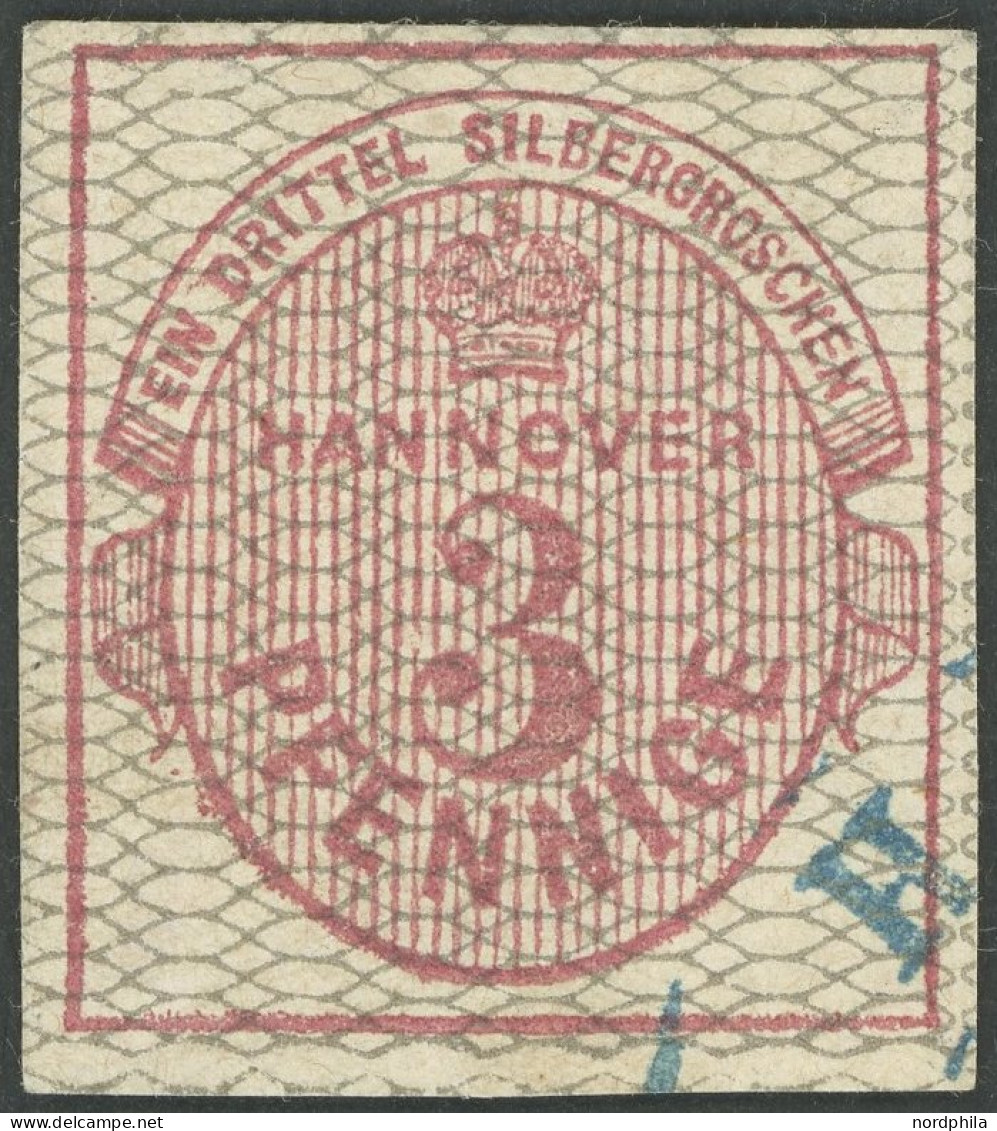 HANNOVER 8b O, 1856, 3 Pf. Karmin, Grau Genetzt, Pracht, Gepr. Pfenninger Und Kurzbefund Berger, Mi. 450.- - Hannover