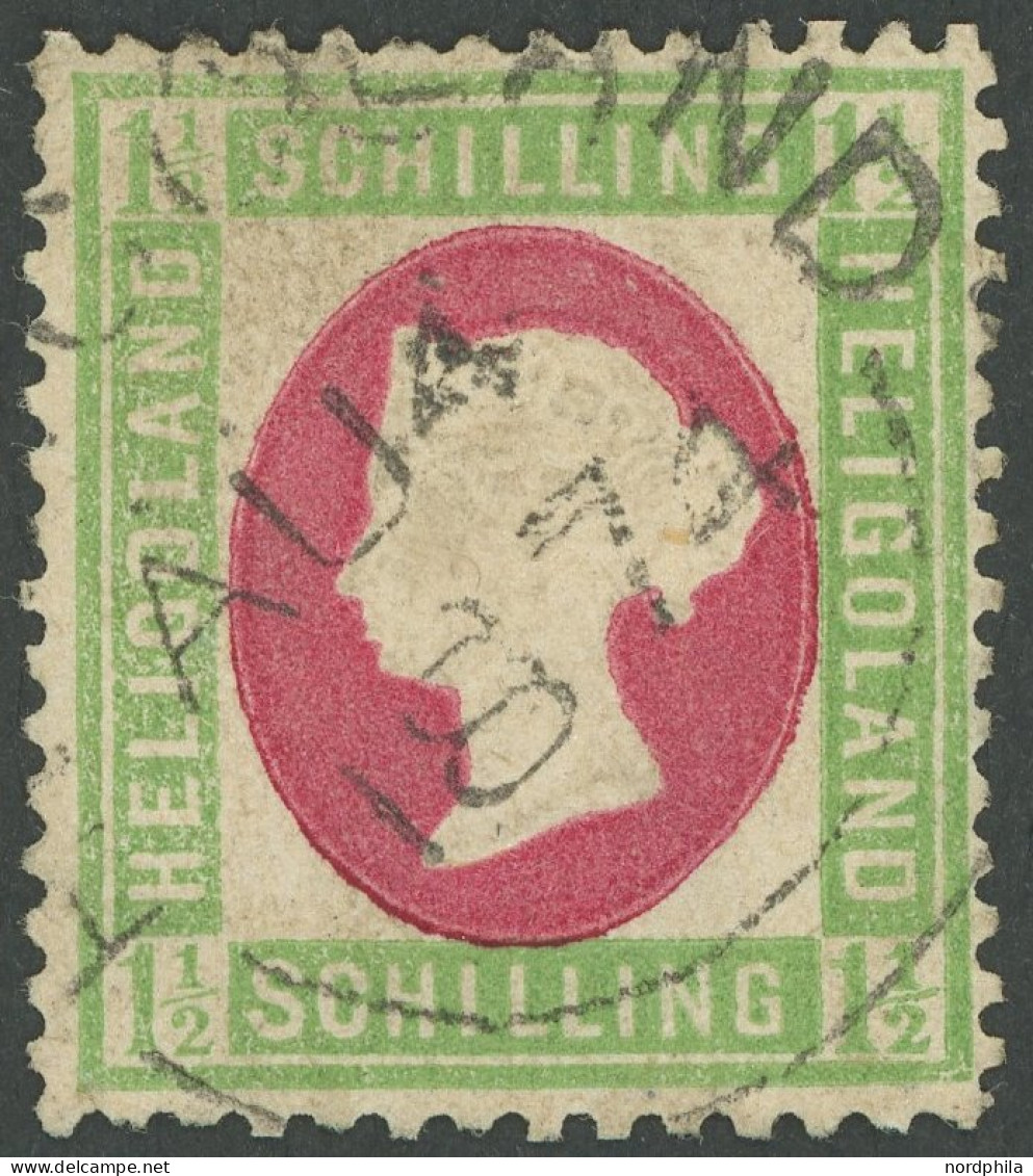 HELGOLAND 10 O, 1873, 11/2 S. Hellgrün/karmin, Kleine Mängel, Feinst, Fotobefund Heitmann, Mi. 420.- - Héligoland