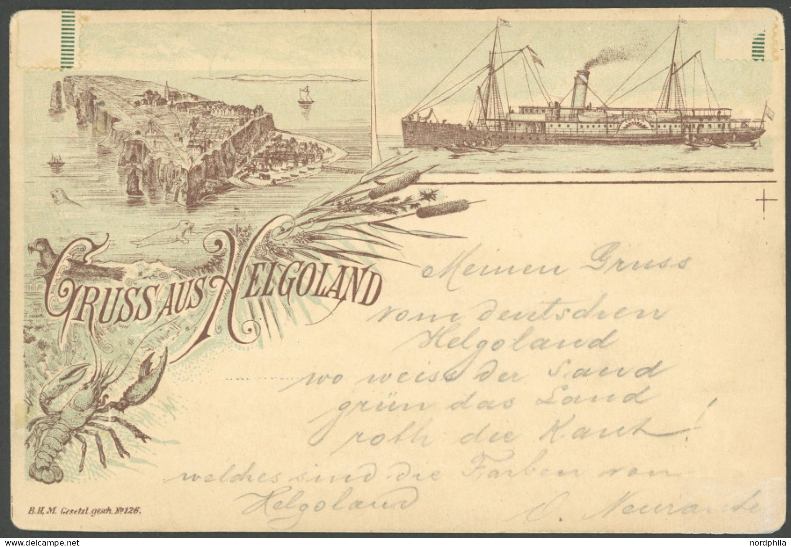 HELGOLAND 13b BRIEF, 1890, 5 Pf. Lebhaftlilakarmin, Einzelfrankatur Auf Gruss Aus...- Karte Mit K1 HELGOLAND B 10.8.90 N - Helgoland