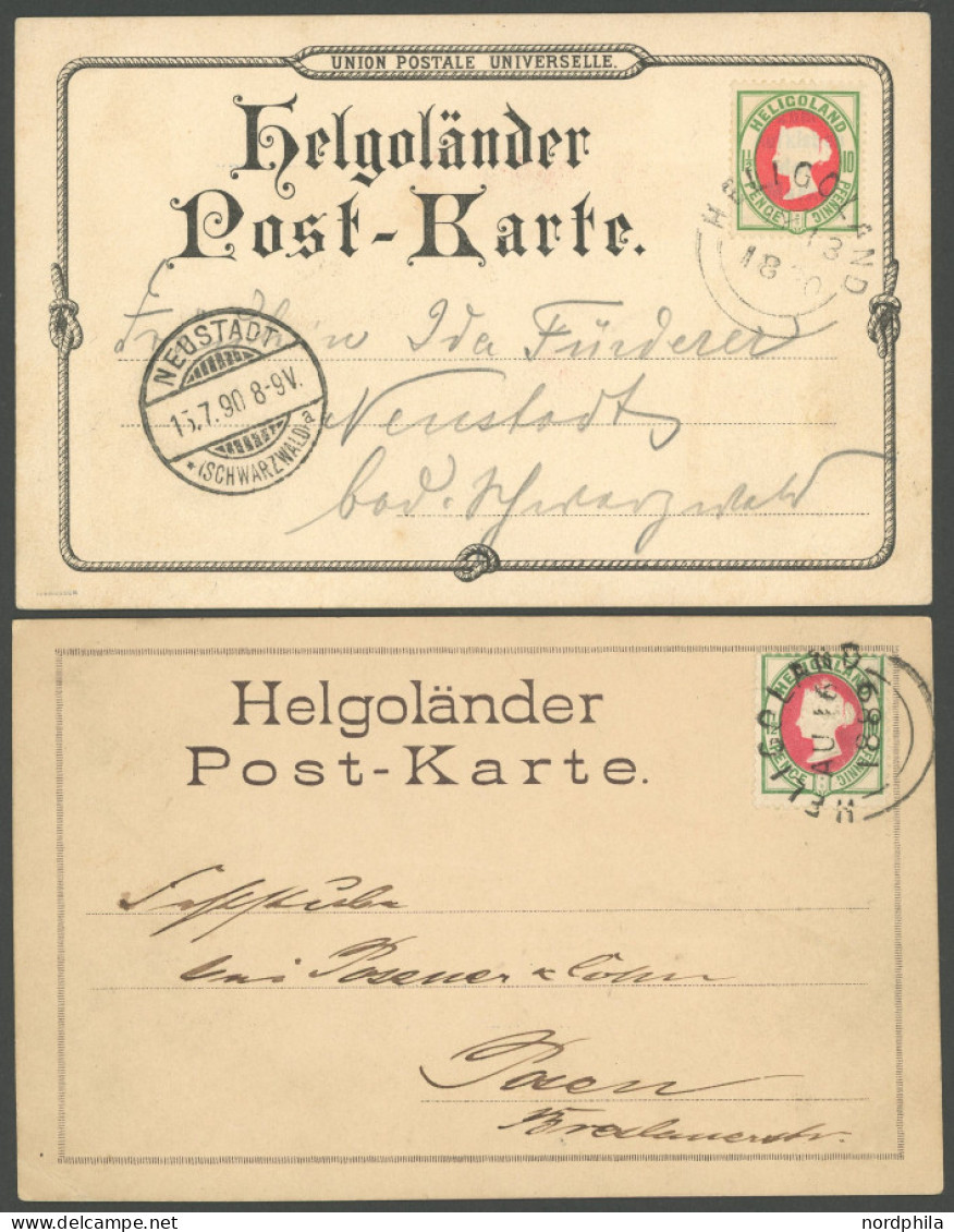 HELGOLAND 14c,d BRIEF, 1889/90, 10 Pf. Bläulichgrün/rötlichkarmin Und Hellgrün/rot, Je Auf Ansichtskarte, Pracht - Héligoland