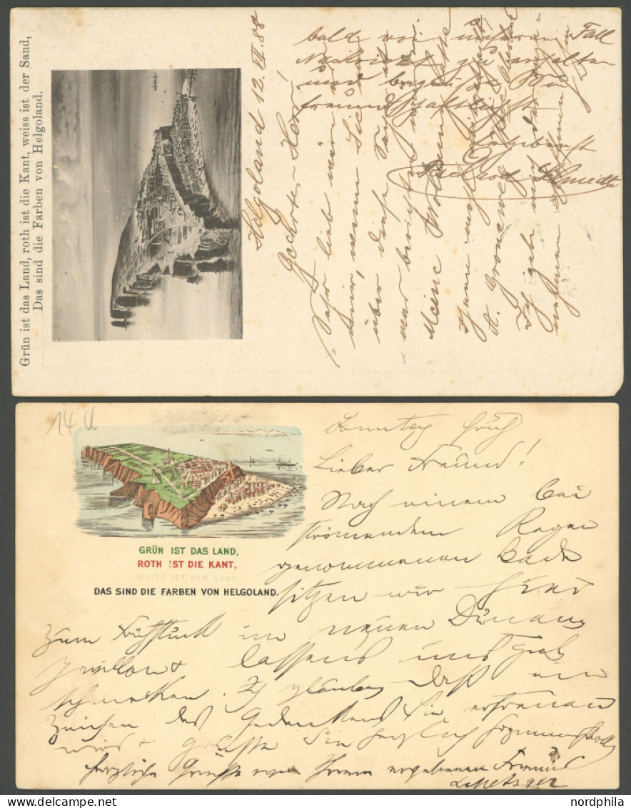 HELGOLAND 14c,d BRIEF, 1888/89, 10 Pf. Bläulichgrün/rötlichkarmin Und Hellgrün/rot, Je Auf Ansichtskarte, Pracht - Helgoland