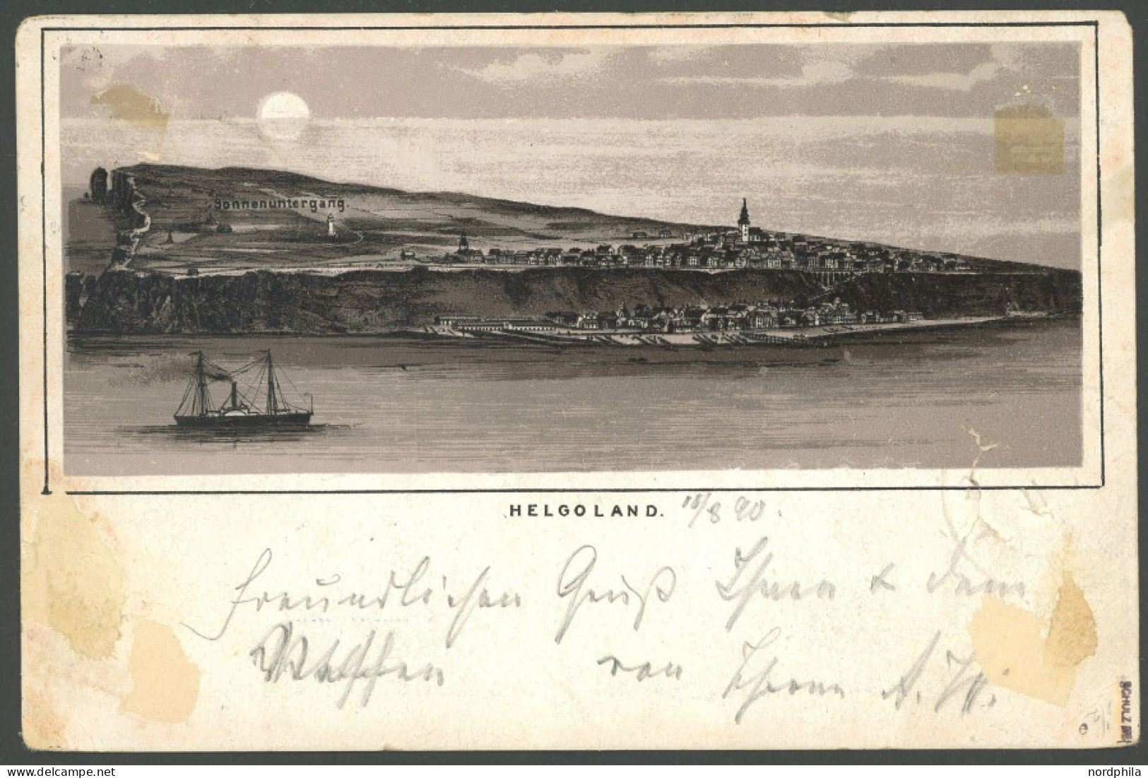 HELGOLAND 14e BRIEF, 1890, 10 Pf. Bläulichgrün/karmin Auf Ansichtskarte (diverse Mängel) Mit Seltenem K1 HELGOLAND Ü B 1 - Héligoland