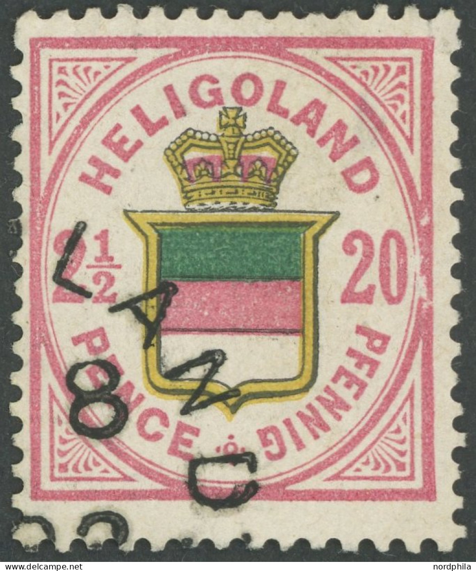 HELGOLAND 18c O, 1882, 20 Pf. Hellrosalila/graugelb/graugrün, Kleine Helle Stelle Sonst Pracht, Gepr. Lemberger, Mi. 120 - Héligoland