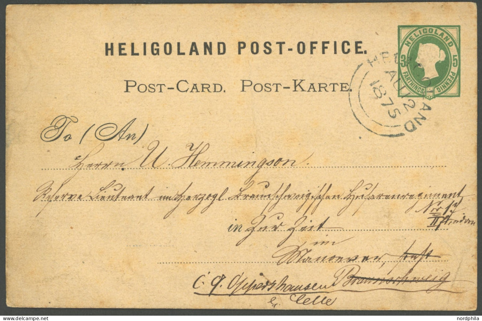 HELGOLAND P 1 BRIEF, 1875, 5 Pf. Grün Mit Kreislagenstempel, Feinst, Mi. 200.- - Héligoland