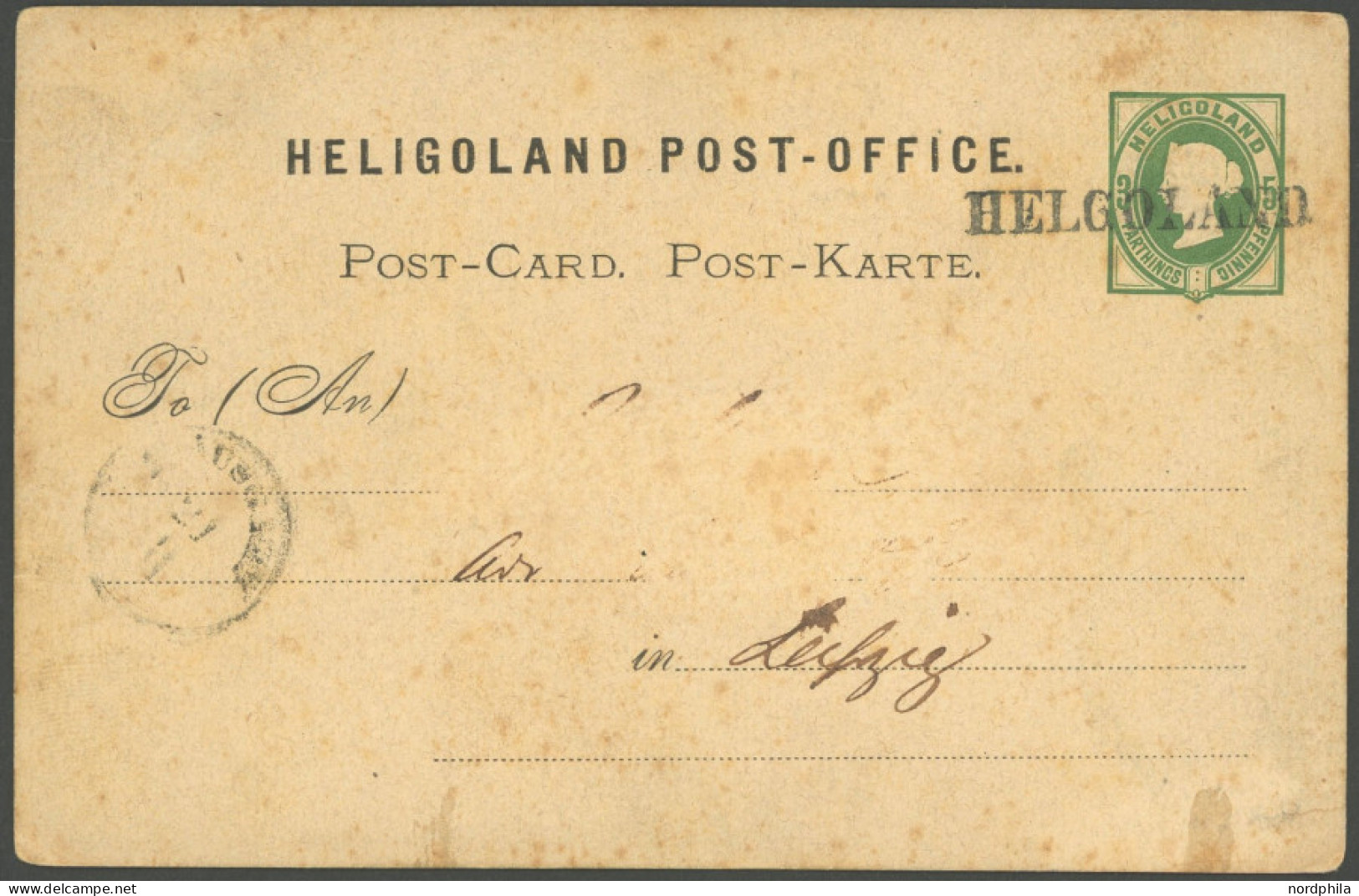 HELGOLAND P 1 BRIEF, 1878, 5 Pf. Grün Mit Einzeiler Nach Leipzig, Fleckig, Feinst, Mi. 200.- - Héligoland