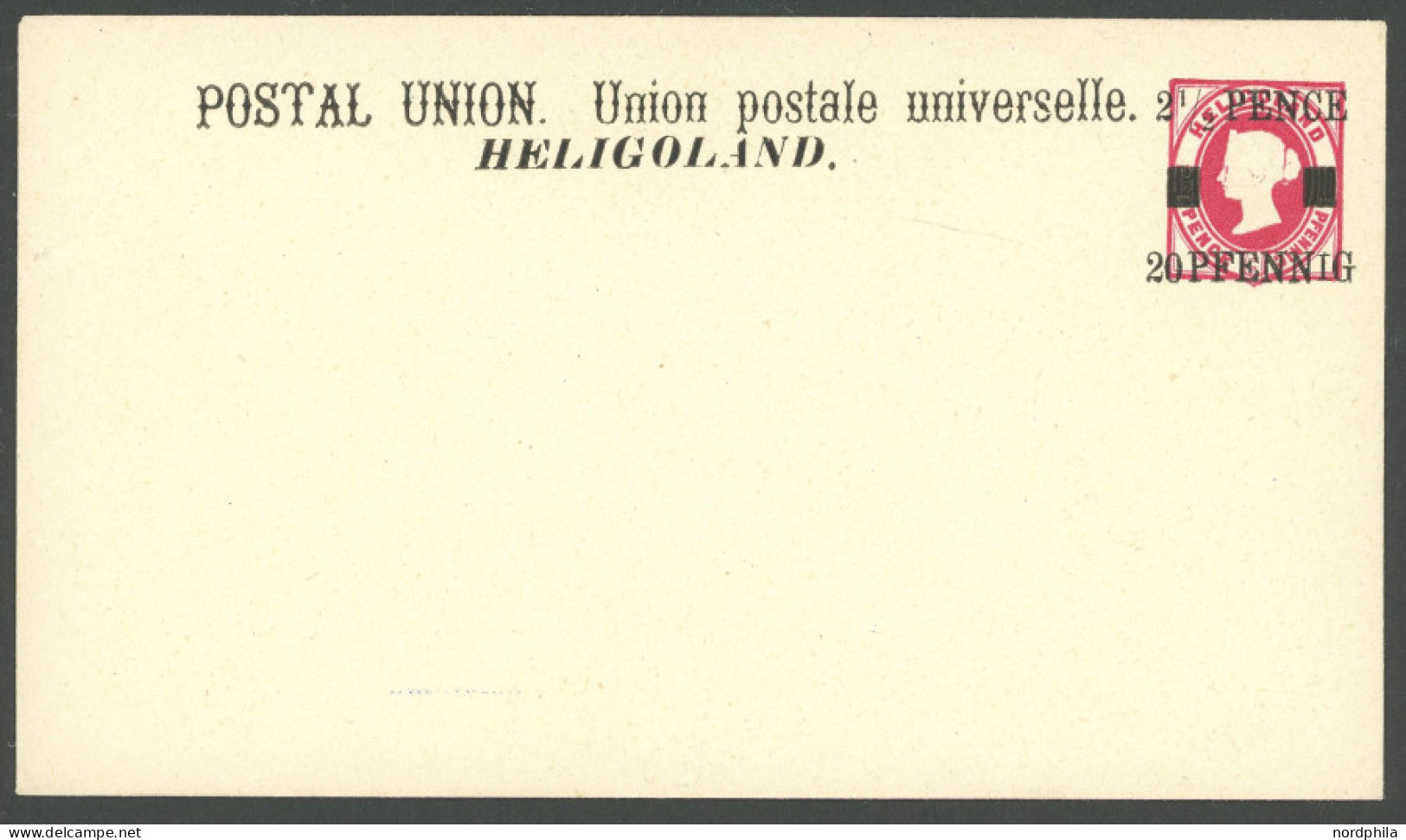 HELGOLAND U 2II BRIEF, 1879, 20 Pf. Auf 10 Pf. Rot, Pfennig Mit Kürzerem I, Umschlag Ungebraucht, Pracht, Mi. 150.- - Helgoland