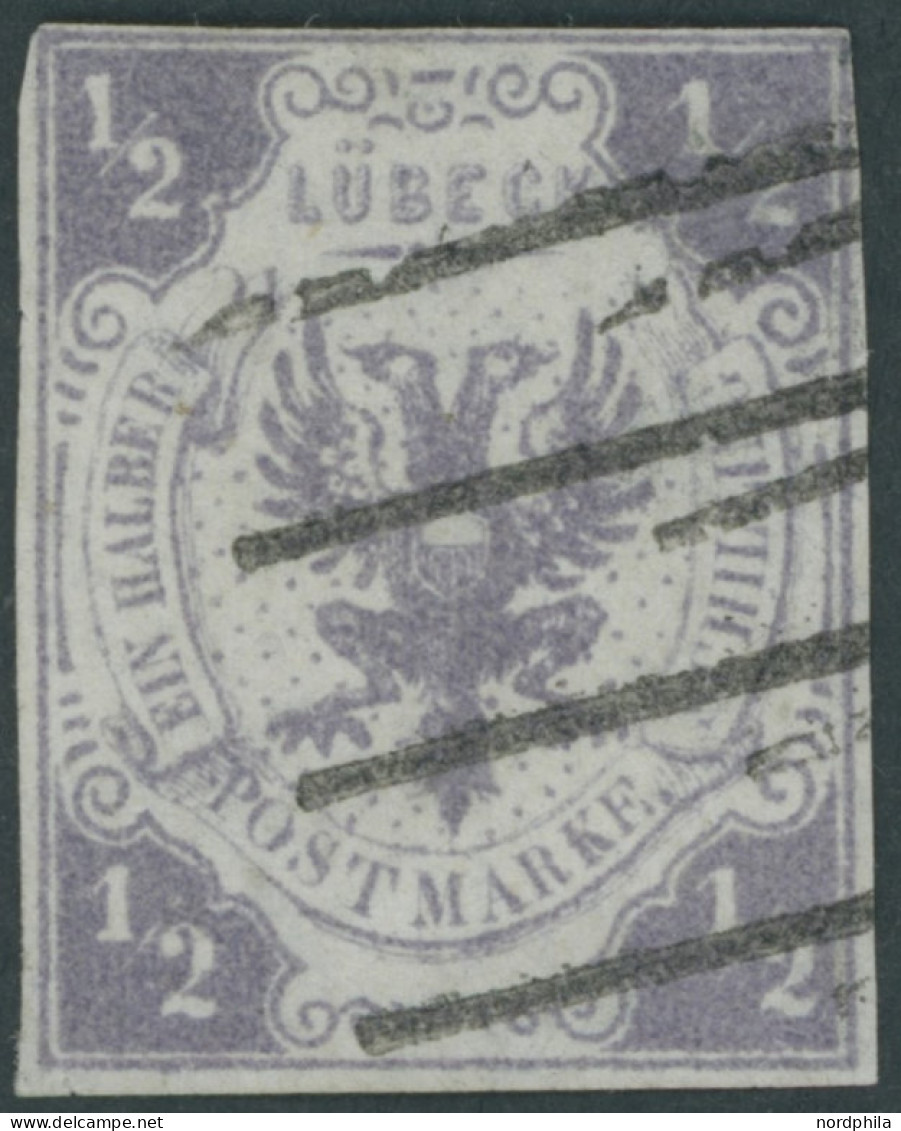 LÜBECK 1 O, 1859, 1/2 S. Dunkelviolettgrau, Kleiner Eckfehler Unten Links Und Obere Rechte Ecke Etwas Knapp Sonst Farbfr - Luebeck