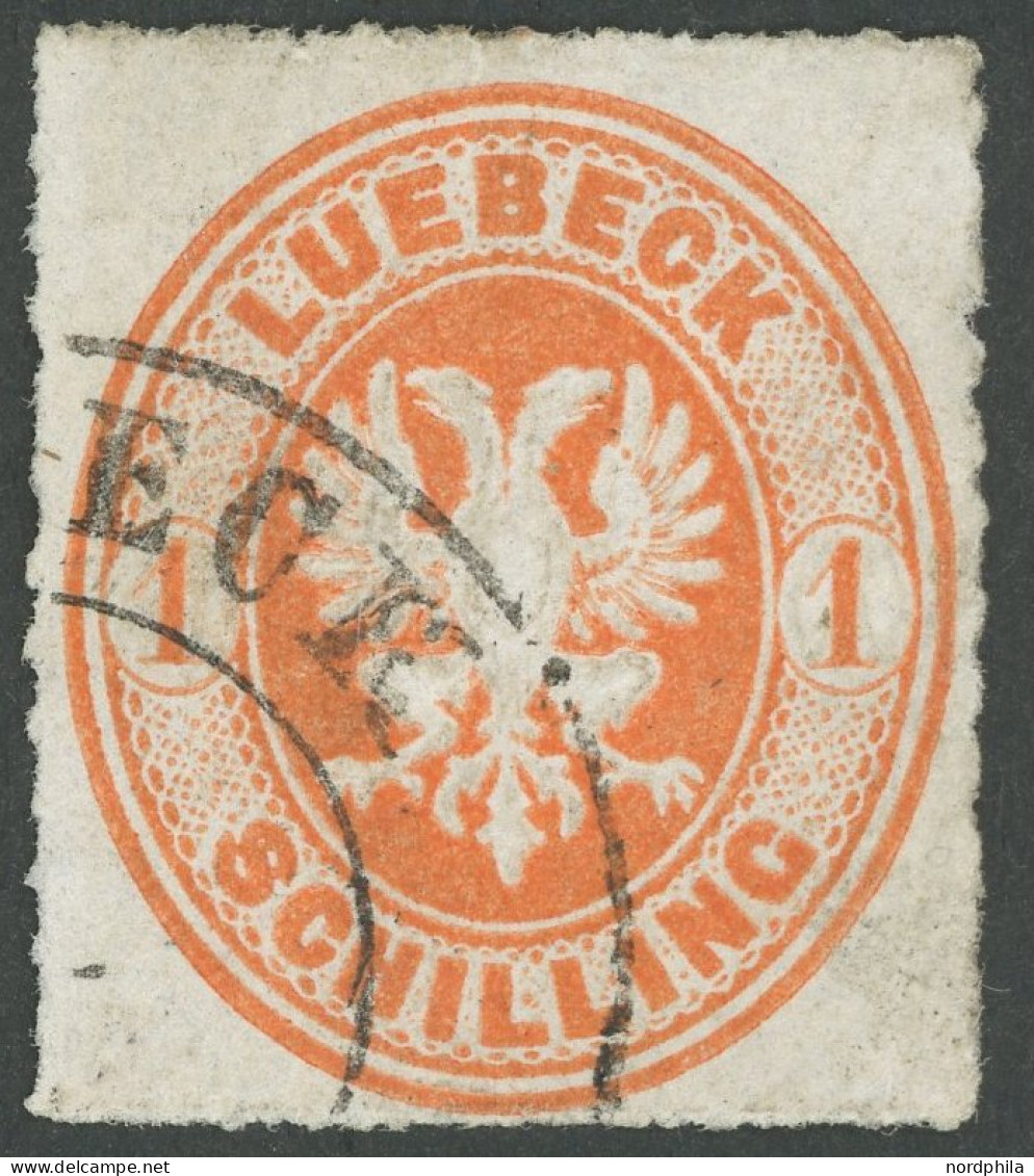 LÜBECK 9A O, 1863, 1 S. Rötlichorange, üblicher Durchstich 11 3/4, Pracht, Gepr. R.F. Engel, Mi. 200.- - Luebeck