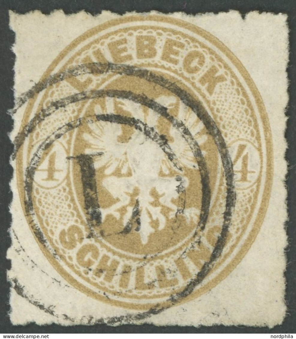 LÜBECK 12 O, 1863, 4 S. Mittelolivbraun, Dreiringstempel L, Leichte Durchstichmängel Sonst Pracht, Fotobefund Mehlmann - Lübeck