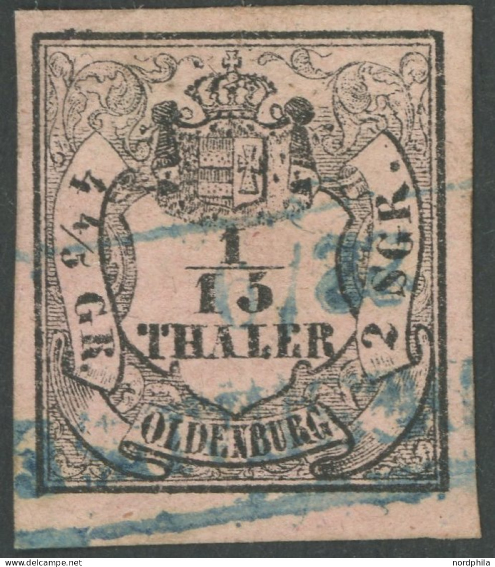 OLDENBURG 3III O, 1859, 1/15 Th. Schwarz Auf Mattbräunlichrot, Type III, Leichte Schürfung Sonst Breitrandig Pracht, Mi. - Oldenburg