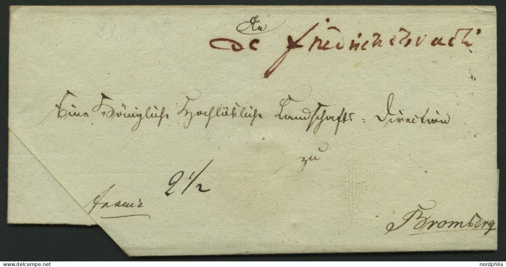 PREUSSEN De Friedrichsbruch, Handschriftlich In Rot Auf Briefhülle Nach Bromberg, Pracht - [Voorlopers
