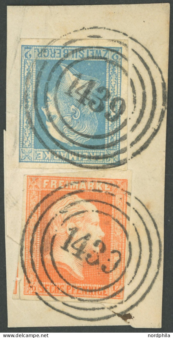 PREUSSEN 1,7b BrfStk, 1850, 1/2 Sgr. Rotorange (unten Rechts Minimal Tangiert) Mit 2 Sgr. Hellblau (rechts Leichte Randk - Otros & Sin Clasificación